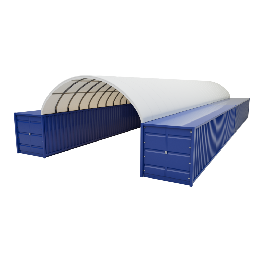 Přístřešek na lodní kontejnery 6m x 24m x 2m