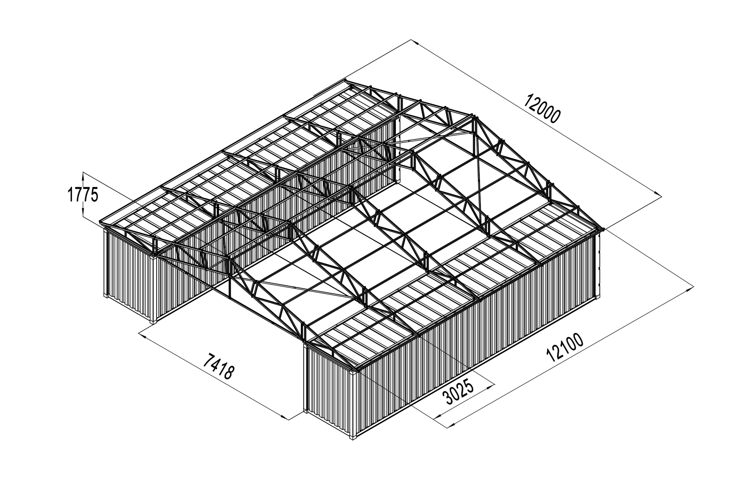 Plechový přístřešek 12,2m x 12,1m x 1,8m - Obrázek 8